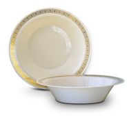 " OCCASIONS" 40 Bowls Pack, Heavyweight Disposable Wedding Party Plastic Bowls (14oz Soup Bowl, Lace Ivory & Gold)