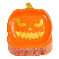 Aneco 50 Pieces Halloween Paper Plates Orange Pumpkin Party Plates Halloween Party Supplies Party Tableware for Halloween Party