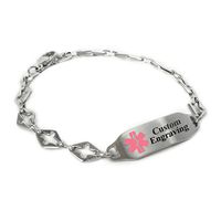 My Identity Doctor - Ladies Medical Alert Bracelet with Engraving - 316L 6mm Steel Cross - Pink - Wrist Size 7 Inch