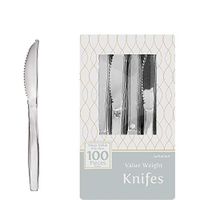 ELEGANI White Silver Premium Tableware; Silver Plastic Knives 100ct