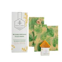 Soulera Organic Beeswax Wrap - Reusable Food Wrap Zero Waste Eco-Friendly Sustainable Plastic Wrap For Food Alternative - Premium set of 3 wraps 1 Large 1 Medium 1 Small and Beeswax Replenisher