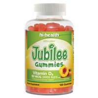 Jubilee Gummy Vitamin D3 50mcg, 2000 IU, Gummy Vitamin, Plant Based, Gluten-Free, Natural Peach Flavor (120 Gummies)