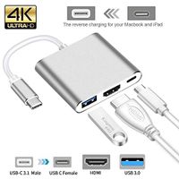 MeterMall USB Type C Hub HDMI 4K Adapter USB-C to Converter with 3.0 USB and 3.1 Charging Port for Retina MacBook Silver