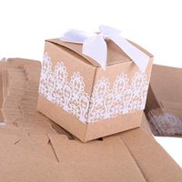Losuya 50pcs Rustic Candy Boxes Gift Bags Shabby Chic Wedding Favour Boxes with Bow Lace Ribbon for Wedding Party Baby Shower Favor
