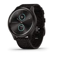 Garmin vívomove Style, Hybrid Smartwatch with Real Watch Hands and Hidden Color Touchscreen Displays, Graphite with Black Woven Nylon Band
