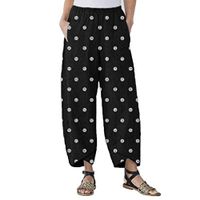 CCatyam Plus Size Pants for Women, Yoga Harem Trousers Split Dot Print Loose Beach Casual Fashion Black