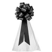 Black Decorative Pull Bows with Tulle Tails - 8" Wide, Set of 6, Birthday, Wreath, Swag, Mourning, Funeral