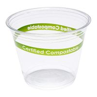 CiboWares 9 Ounce Disposable Clear Compostable Squat Cups, Made from Corn Based Plastic, Case of 1000