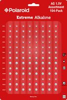 Polaroid Extreme Alkaline Assorted 1.5 Volt Round Coin Button Cell Batteries Full AG Set AG1 AG2 AG3 AG4 AG5 AG6 AG7 AG8 AG9 AG10 AG11 AG12 AG13 Bulk Variety Pack Mercury 0% Hg (104-Pack)