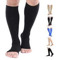 TOFLY Knee High Compression Stockings, Open-Toe, Firm Support 15-20mmHg Opaque Maternity Pregnancy Compression Socks, Ankle & Arch Support, Swelling, Varicose Veins, Edema Black XXL