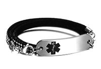 JF.JEWELRY 3 Layers Black Velvet Leather Rivets Wrap Medical Alert ID Bracelet for Women,Free Engraving