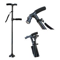 Medical Convenient Cane Two Handle Walking Lightweight Stick with Adjustable LED Lights Stable Base Foldable Weight for Men or Women