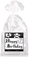 Black and White Pirates and Skulls Happy Birthday Party Favor Bags with Ties - 12pack