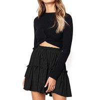 Gift Ideas! Women Ruffle Short Skirt Casual Beach Floral Print A-line Elastic Waist Summer Beach Dress Teresamoon Black