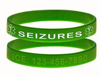 Custom Seizures ID Bracelet Wristbands - 2 Pack - Green - 8 Inches - Standard
