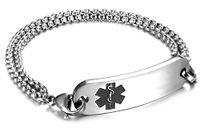 JF.JEWELRY Customize Medical Alert Bracelets for Women With Stainless Steel Rolo Link,8.0 inch-Black