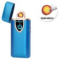 Kivors USB Rechargeable Electric Lighter Double Sided Arc Lighter Battery Light Tungsten Turbo Windproof Flameless Lighter with Smart Touch (Blue)