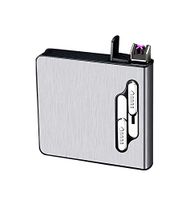 Full Pack 20 Regular Cigarettes Case Box Holder Automatic Ejection Case with Dual Arc Lighter USB Rechargeable, Flameless, Windproof,Moisture-Proof