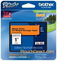 1" Black On Bright Orange P-touch Tape