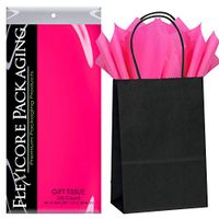 Flexicore Packaging Black Kraft Paper Gift Bags & Hot Pink Gift Wrap Tissue Paper Size: 5.25 Inch X 3.5 Inch X 8.5 Inch | Count: 50 Bags | Color: Hot Pink