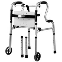 FLYSXP Folding Walker with Seat Plate Pulley Assisted Walking Training Rehabilitation Equipment Aluminum Alloy Elderly Walker Wheelchair