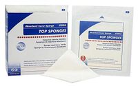 Top Sponges 4" x 3". Pack of 50 Absorbent Cover sponges for Wound Care and Protection. Non-Woven Outer Facing, Cellulose Liner and Rayon Fill. Single use. Latex-Free.