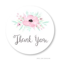 Secret Garden Thank You Stickers with Pink Flowers by Once Upon Supplies, Mason Jar Labels, Party Favor Seals, 2 Inches, 40 Pcs