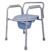 Medical Folding Commode, Over Toilet and Bedside Commode with Splash Guard/Bucket/Lid, Height Adjustable Toilet Chair (Gray)