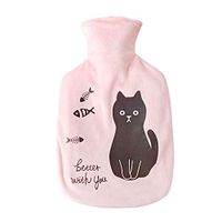 Topdo Hot Water Bottle with Cover, Cartoon Hot Water Bag Winter Plush Cartoon Student Hand Warmers Rubber Explosion-Proof Warm Water Bag 1000ml Size 27.5cmx17cm (Pink Cat)