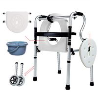Drive Folding Light Weight Walking Toilet Chair Walking Stick with Stool Anti-Slip Frame Elderly Walking Aids Old Man Assisted Disabled Multifunctional