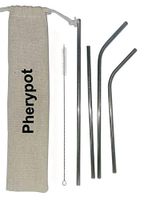 Set of 4 Stainless Steel Metal Drinking All Type Straws 8.5" 10.5" Long Reusable Straws Fit for 20-30 -40 Oz. Tumblers Cold Beverages and Hot Drinks Silver Set with Cleaning Brush and Natural Case