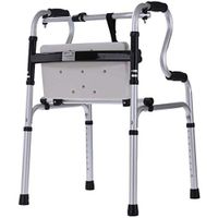 Folding Walker Aluminum Assisted Elderly Walker with Plastic Seat, No Wheels Rehabilitation Equipment Walker for Disabled People