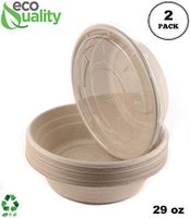 [2 Pack of 150] - EcoQuality 29oz Round Disposable Bowls with Flat Lids Natural Sugarcane Bagasse Bamboo Fibers Sturdy Compostable Eco Friendly Environmental Paper Plastic Bowl Alternative Tree Free