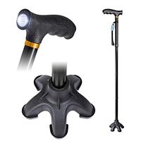 Care-Aid Folding Walking Cane w/5-Pod Tip & LED Flash Light [35" - 39" Adjustable Height] [Anti-Slip 5-Pod Tip] [Self-Standing] Walking Stick for Men & Women - Black