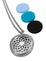 Luxury Aromatherapy Essential Oil Diffuser Necklace, Circular Locket Pendant with crystals by Essence Of Arcad, Now available in US with 5-star UK/Euro rating (Includes 9 Oils Pads-Christmas Gift Box)