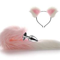 Fox Tail Ear Plug Pink Cat White 6 Styles Stainless Plush Cosplay Dress Lovely Gift for Women Party Costume Halloween Toy (A, Small)