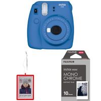 Fujifilm Instax Mini 9 Instant Camera -Cobalt Blue with Holiday Ornament and Mini Monochrome Film