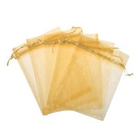 KUPOO Drawstring Organza Pouch Strong Wedding Favor Gift Candy Bag, Gold, 7 x 9 Inch, 50 pcs