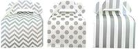 Outside the Box Papers Chevron, Stripe and Polka Dot Paper Gable Favor Boxes 36 Pack Silver, White