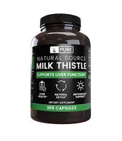 Natural Source Milk Thistle, 365 Capsules, 1-Year Supply, No Magnesium or Rice Filler, 4X Potency, Free of Gluten, Made in US, 320 mg of Undiluted Milk Thistle Extract with No Additives
