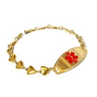 My Identity Doctor - Custom Engraved Medical Bracelet, Gold Toned 316L Stainless Steel Hearts, 1cm - Wrist Size 7.5 Inch
