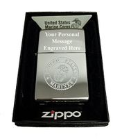 Zippo Custom Lighter - United States Marines Laser Engraved with Earth Anchor Eagle Logo - Regular High Polish Chrome Free Engraving