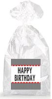 Happy Birthday Red Accents with White and Black Stripes Party Favor Bags with Ties - 12pack