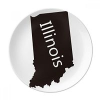 Illinois America USA Map Silhouette Dessert Plate Decorative Porcelain 8 inch Dinner Home