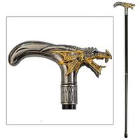 Stately Walking Stick Pewter-Look Metal Roaring Dragon Head 2-Piece Cane