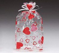 Small Red & White Floating Hearts 7x2x3" Cello Party Treat Food Snack Bags (10 ct)