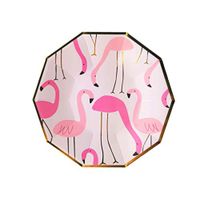 TOYANDONA 8 Pieces Flamingo Plastic Plates Luau Summer Hawaiian Themed Tableware Set For Girl Kids Birthday Party