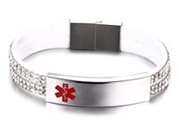 JF.JEWELRY Medical Alert ID Bracelet for Women with 2-Layers Velvet & Rhinestone Link 7.5",White,Free Engraving