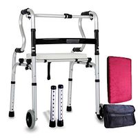 Goquik Light Folding Walker Four-Legged Elderly Assisted Walking (with 2 Wheel Dual-use + Seat Plate) Aluminum Walker