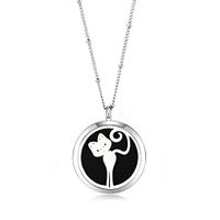 MESINYA 30mm Essential Oil Diffuser Necklace Aroma Magnetic Locket Pendant With 30'' Ball Station Chain&Pads (Cute Cat)